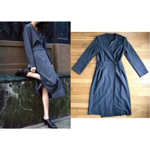 Minimalist Kimono Wrap Blazer Midi Dress in Slate Gray - Size M